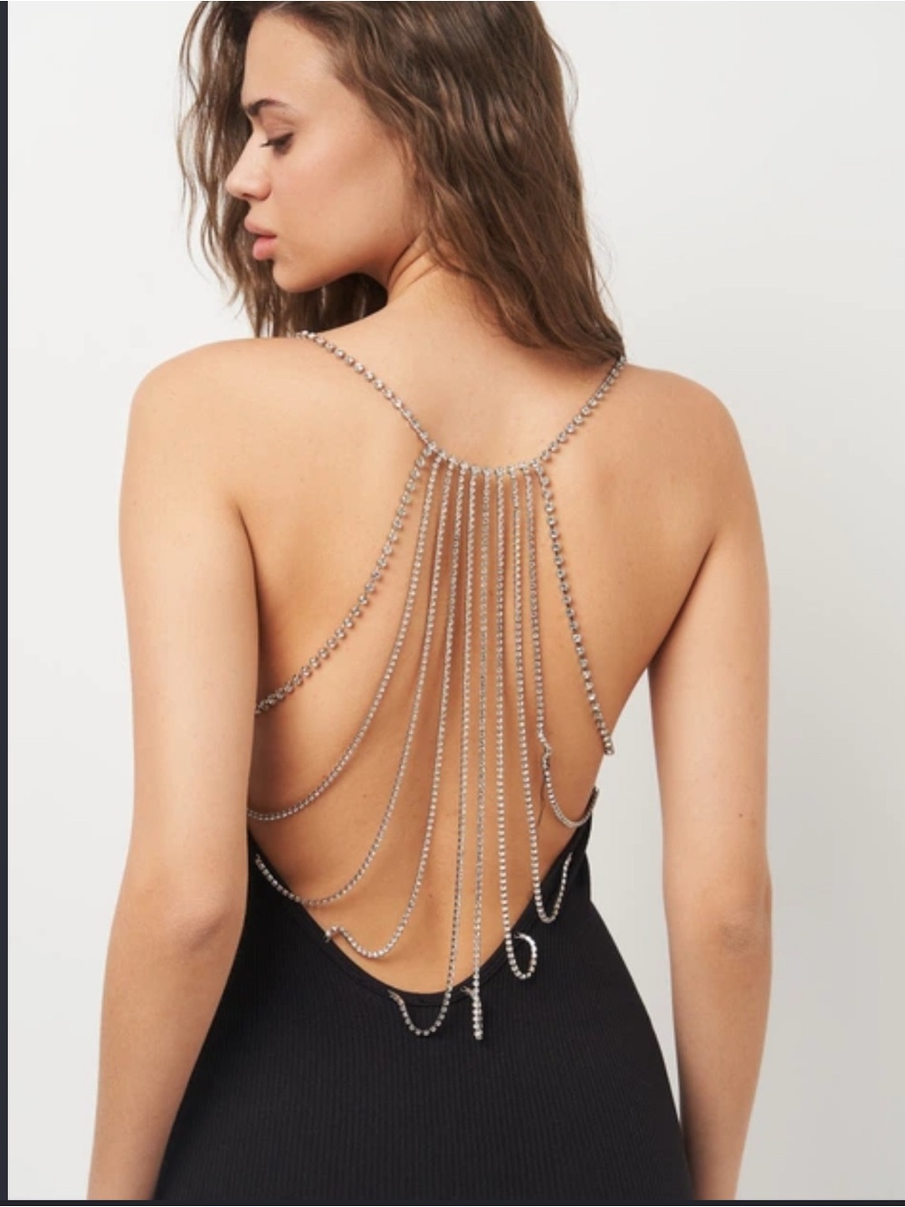 Zara Black Ribbed dress with Silver Chain Straps